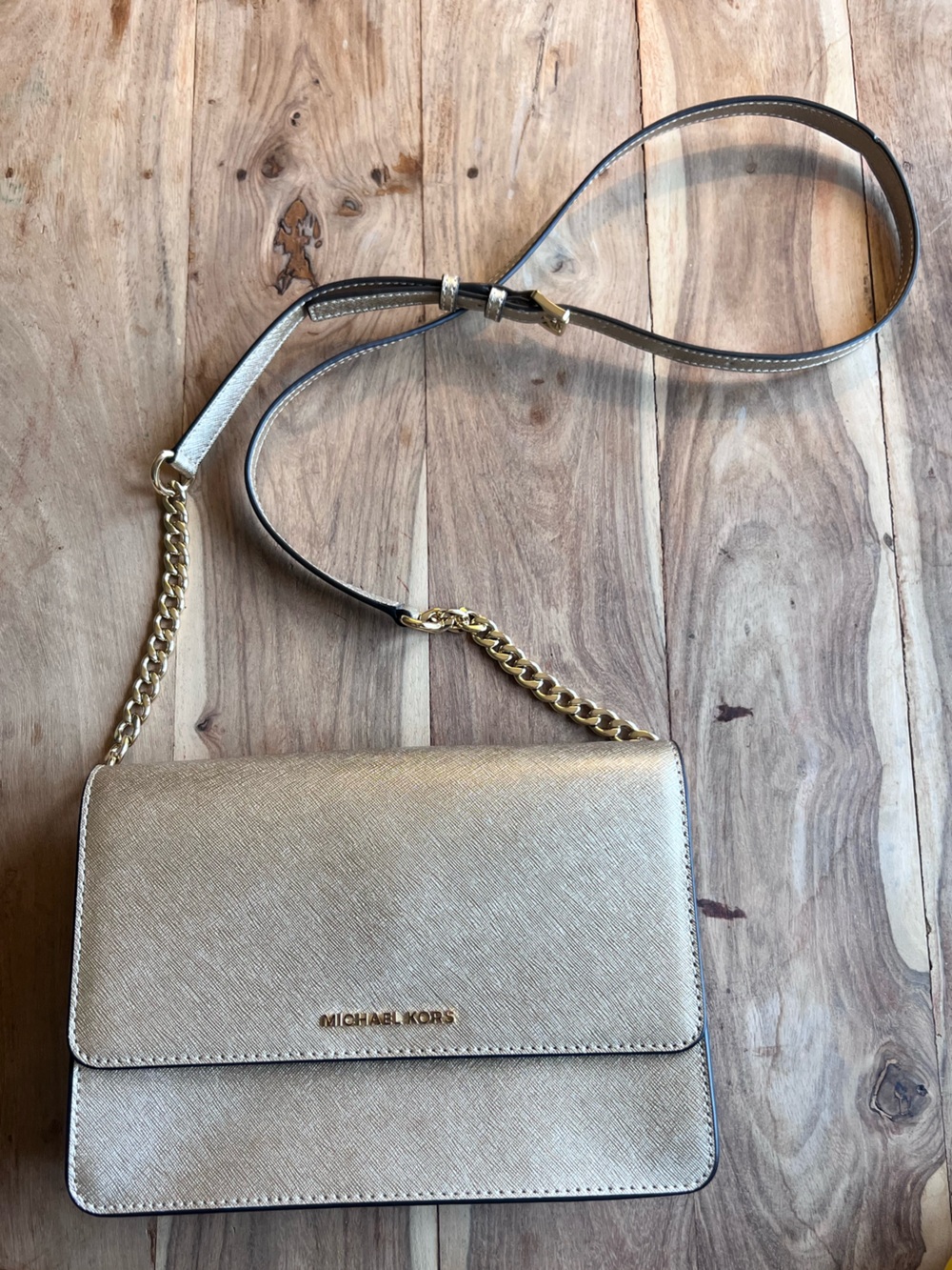 Michael Kors Metallic Gold Leather Double-Compartment Crossbody - Picture 13 of 16
